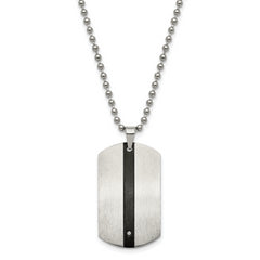 Chisel Stainless Steel Polished Black IP-plated with CZ Eagle Reversible Dog Tag on a 22 inch Ball Chain Necklace