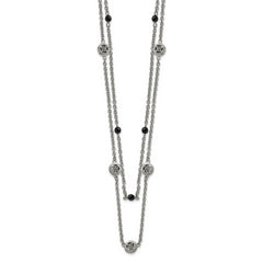 Stainless Steel Polished w/Black Onyx & Acrylic Beads w/2in ext Necklace