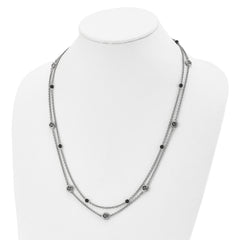 Stainless Steel Polished w/Black Onyx & Acrylic Beads w/2in ext Necklace