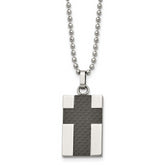 Chisel Stainless Steel Polished Carbon Fiber Inlay Cross Pendant on a 22 inch Ball Chain Necklace