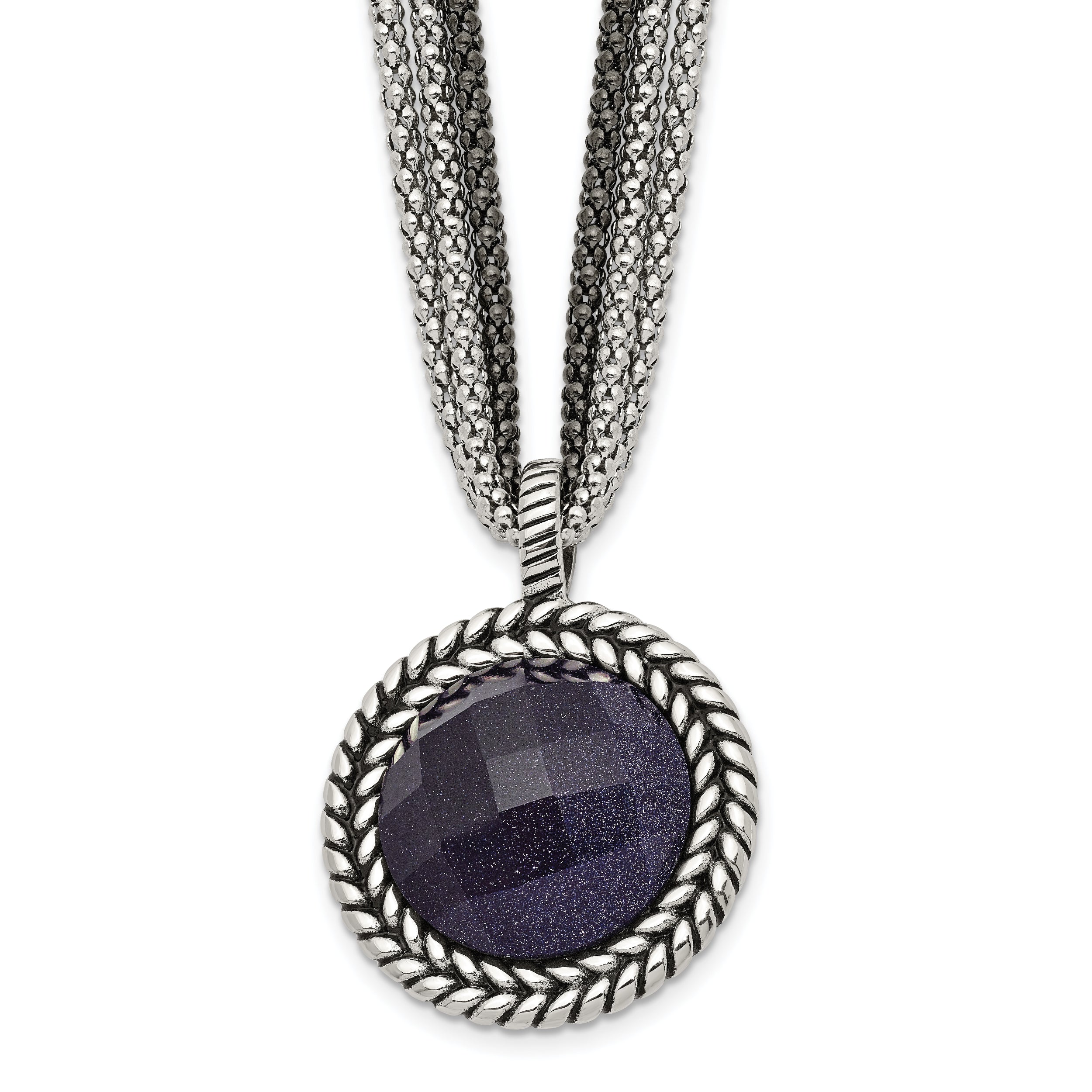 Stainless Steel Antiqued & Polished Blue Sandstone w/2in ext Reversible Nec