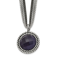 Stainless Steel Antiqued & Polished Blue Sandstone w/2in ext Reversible Nec