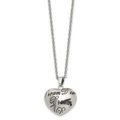 Stainless Steel Polished Enameled DREAM Hollow Heart 18in Necklace