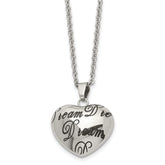Stainless Steel Polished Enameled DREAM Hollow Heart 18in Necklace
