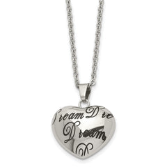 Stainless Steel Polished Enameled DREAM Hollow Heart 18in Necklace