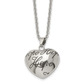 Chisel Stainless Steel Polished and Enameled HOPE Hollow Heart Pendant on an 18 inch Cable Chain Necklace