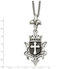Chisel Stainless Steel Antiqued and Enameled Cross Pendant on a 22 inch Spiga Chain Necklace