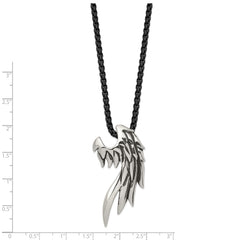 Chisel Stainless Steel Antiqued and Polished Wing Slide on a Black IP-plated 20 inch Box Chain Necklace