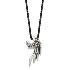 Chisel Stainless Steel Antiqued and Polished Wing Slide on a Black IP-plated 20 inch Box Chain Necklace
