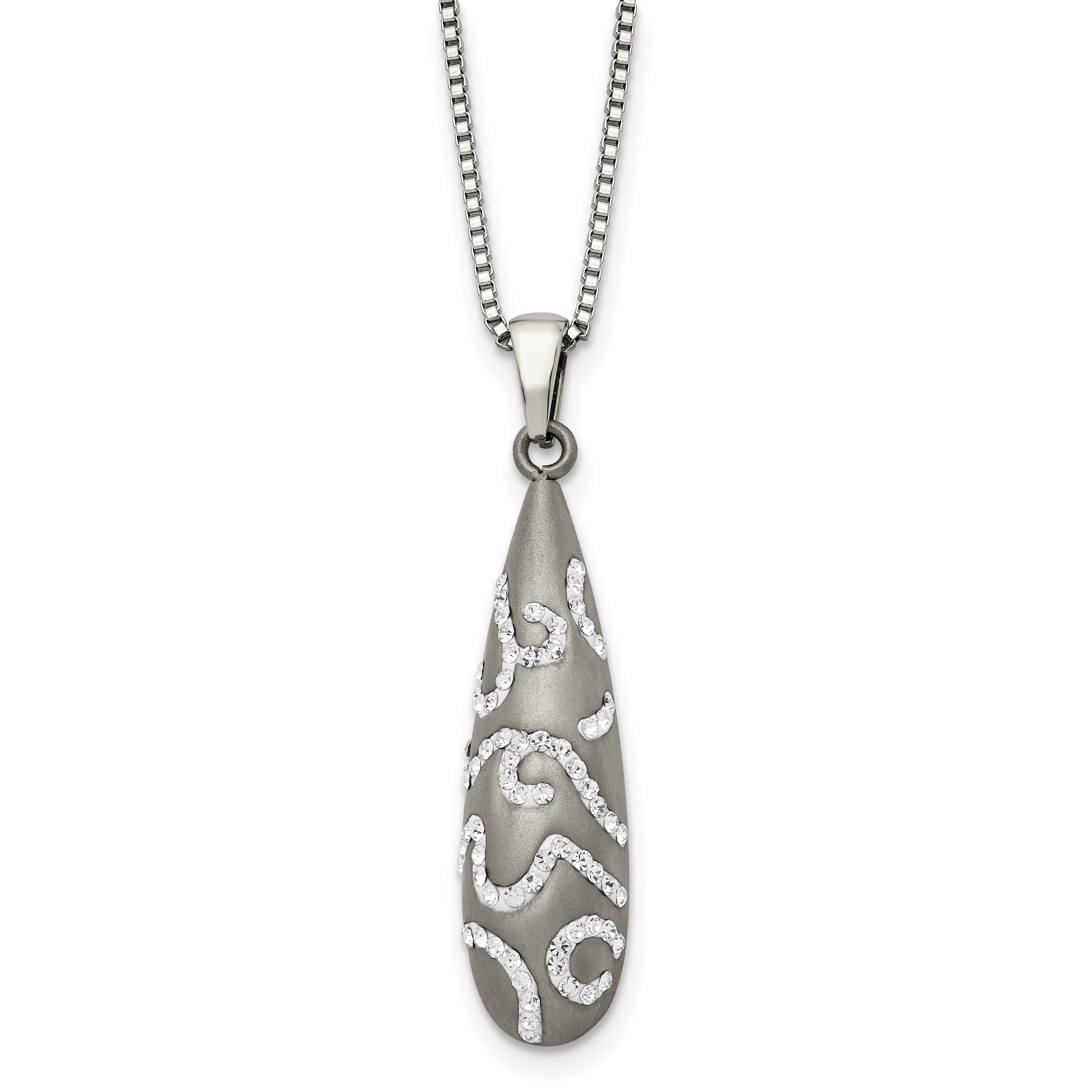 Chisel Stainless Steel Polished with Crystal Teardrop Pendant on an 18 inch Box Chain Necklace