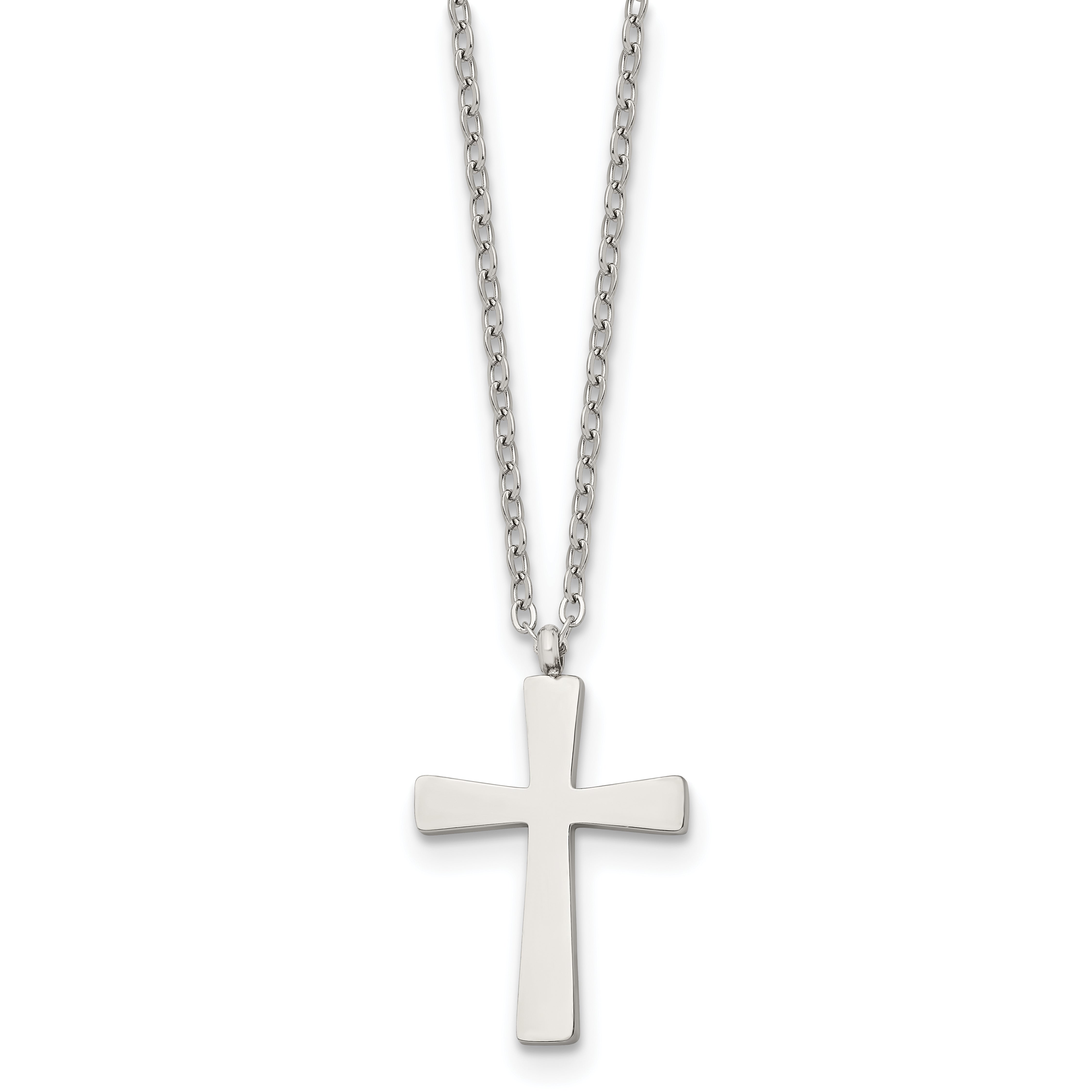 Chisel Stainless Steel Polished Small Cross Pendant on an 18 inch Cable Chain Necklace