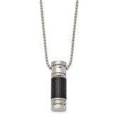 Chisel Stainless Steel Polished with Black Carbon Fiber Inlay Cylinder on a 22 inch Ball Chain Necklace