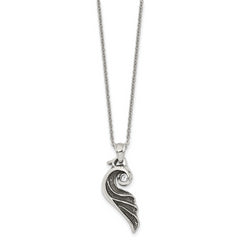 Stainless Steel Antiqued and Polished w/Crystal Wing 18in Necklace