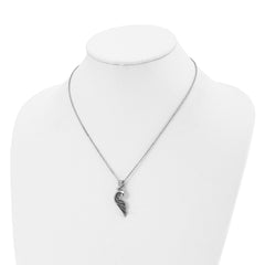 Stainless Steel Antiqued and Polished w/Crystal Wing 18in Necklace