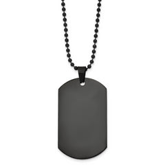 Chisel Stainless Steel Polished Black IP-plated Dog Tag on a 20 inch Ball Chain Necklace