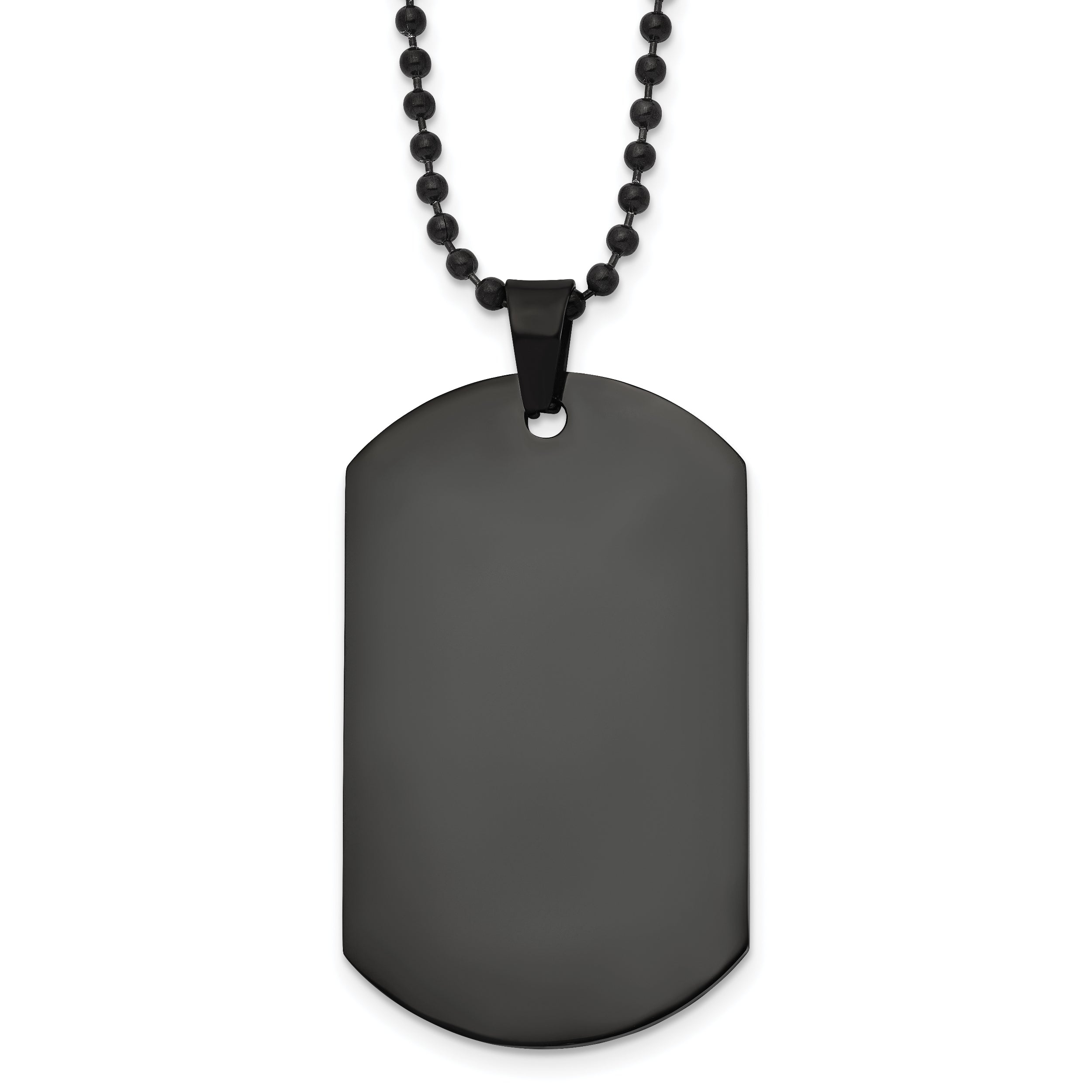 Chisel Stainless Steel Polished Black IP-plated Dog Tag on a 20 inch Ball Chain Necklace