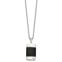 Stainless Steel Polished w/ CZ & Leather Reversible Inlay 22in Necklace