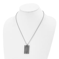 Stainless Steel Brushed & Polished Black IP w/Cable Rectangle Necklace