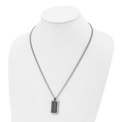 Chisel Stainless Steel Brushed and Polished Black IP-plated Center with Black CZ Dog Tag on a 22 inch Curb Chain Necklace