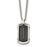 Chisel Stainless Steel Brushed and Polished Black IP-plated Center with Black CZ Dog Tag on a 22 inch Curb Chain Necklace