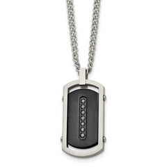Chisel Stainless Steel Brushed and Polished Black IP-plated Center with Black CZ Dog Tag on a 22 inch Curb Chain Necklace