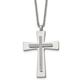 Stainless Steel Polished w/CZ Cross 22in Necklace
