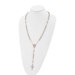 Chisel Stainless Steel Polished Rose IP-plated 30 inch Rosary Necklace