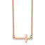 Chisel Stainless Steel Polished Rose IP-plated with CZ Sideways Cross on a 21.25 inch with 4.25in extension Cable Chain Necklace