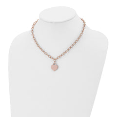 Chisel Stainless Steel Polished Rose IP-plated Heart Pendant on a 16 inch Open Link Chain with .5 inch Extension Necklace