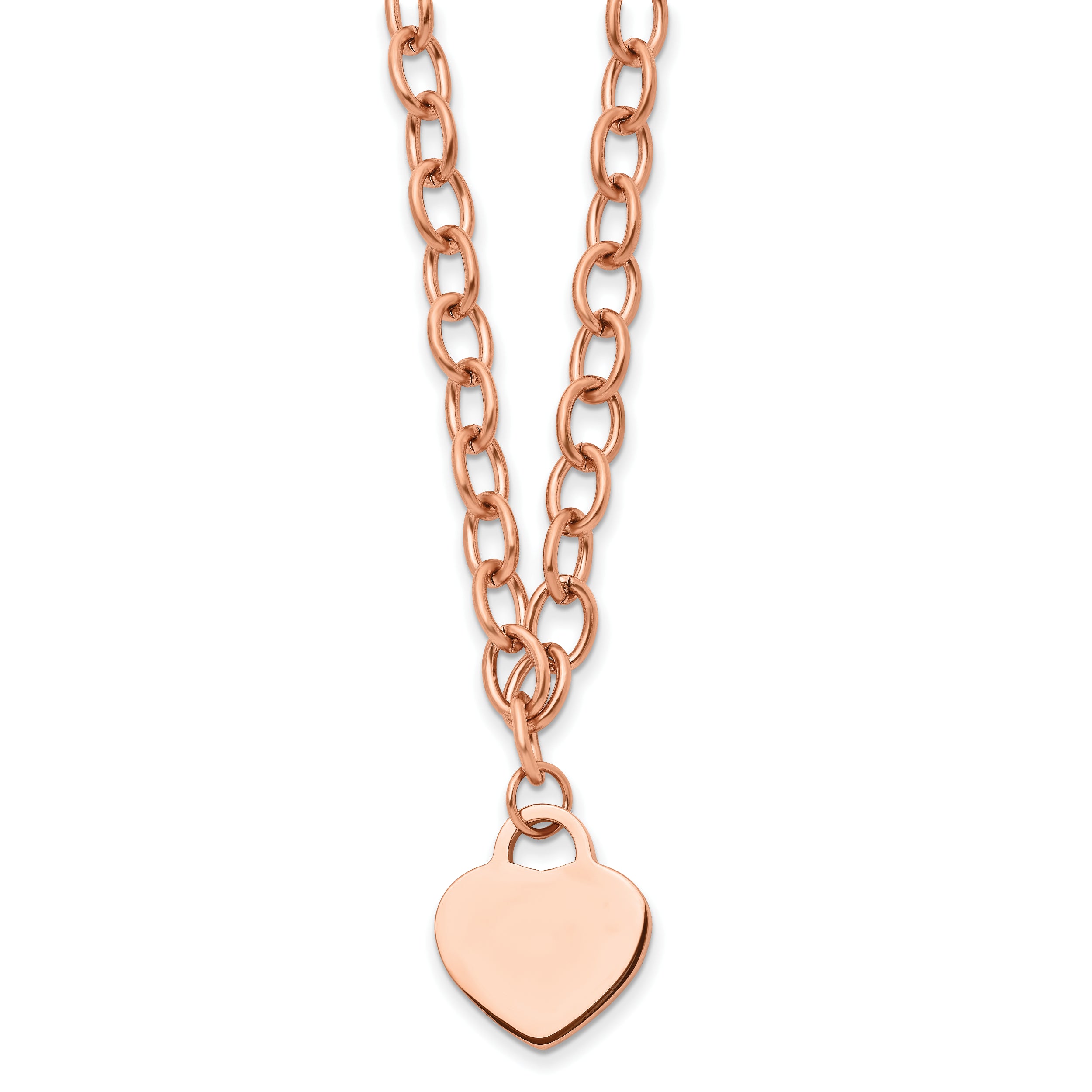 Chisel Stainless Steel Polished Rose IP-plated Heart Pendant on a 16 inch Open Link Chain with .5 inch Extension Necklace