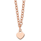 Chisel Stainless Steel Polished Rose IP-plated Heart Pendant on a 16 inch Open Link Chain with .5 inch Extension Necklace