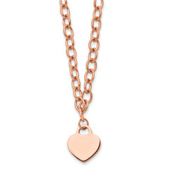 Chisel Stainless Steel Polished Rose IP-plated Heart Pendant on a 16 inch Open Link Chain with .5 inch Extension Necklace