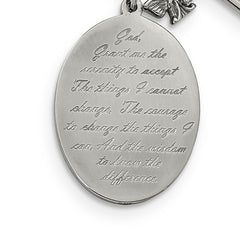 Chisel Stainless Steel Polished French Serenity Prayer with CZ Cross and Angel Pendants on an 18 inch Plus a 2 inch Extension Cable Chain Necklace