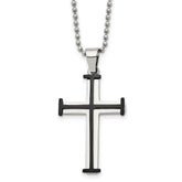 Chisel Stainless Steel Polished Black IP-plated Cross Pendant on a 22 inch Ball Chain Necklace