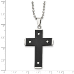 Stainless Steel Brushed and Polished Black IP-plated Cross 22in Necklace