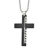 Chisel Stainless Steel Polished Black IP-plated Cut out Cross Pendant on a 22 inch Ball Chain Necklace
