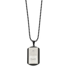 Chisel Stainless Steel Brushed and Polished Black IP-plated with CZ DAD Dog Tag on a 22 inch Ball Chain Necklace