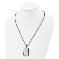 Chisel Stainless Steel Brushed and Polished Black IP-plated with CZ DAD Dog Tag on a 22 inch Ball Chain Necklace