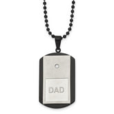 Chisel Stainless Steel Brushed and Polished Black IP-plated with CZ DAD Dog Tag on a 22 inch Ball Chain Necklace