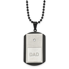 Chisel Stainless Steel Brushed and Polished Black IP-plated with CZ DAD Dog Tag on a 22 inch Ball Chain Necklace