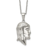 Chisel Stainless Steel Polished Jesus Silhouette Pendant on a 22 inch Cable Chain Necklace