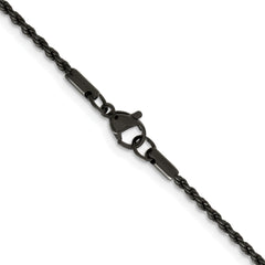 Chisel Stainless Steel Polished Black IP-plated 1.5mm 22 inch Rope Chain