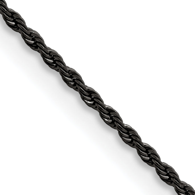 Chisel Stainless Steel Polished Black IP-plated 1.5mm 22 inch Rope Chain