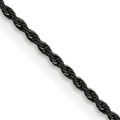 Chisel Stainless Steel Polished Black IP-plated 1.5mm 22 inch Rope Chain