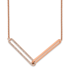 Chisel Stainless Steel Polished Rose IP-plated with Crystal Interlocking Bars on a 16 inch Box Chain Necklace
