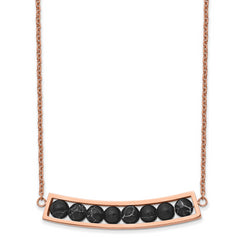 Chisel Stainless Steel Polished Rose IP-plated Bar with Black Grain Stone on a 17.5 inch Cable Chain with a 2 inch Extension Necklace