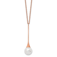 Chisel Stainless Steel Polished Rose IP-plated Imitation Pearl Pendant on a 15.75 inch with a 1 inch Extension Necklace