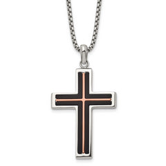 Chisel Stainless Steel Brushed and Polished Black and Rose IP-plated Cross Pendant on a 24 inch Box Chain Necklace