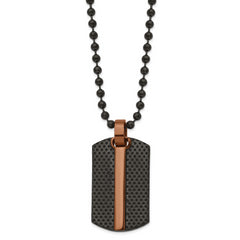 Chisel Stainless Steel Polished and Textured Black and Brown IP-plated Dog Tag on a 24 inch Ball Chain Necklace