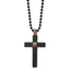 Black & Brown Cross Necklace in Stainless Steel, Textured, 24 Inch - Sophia Jewelers